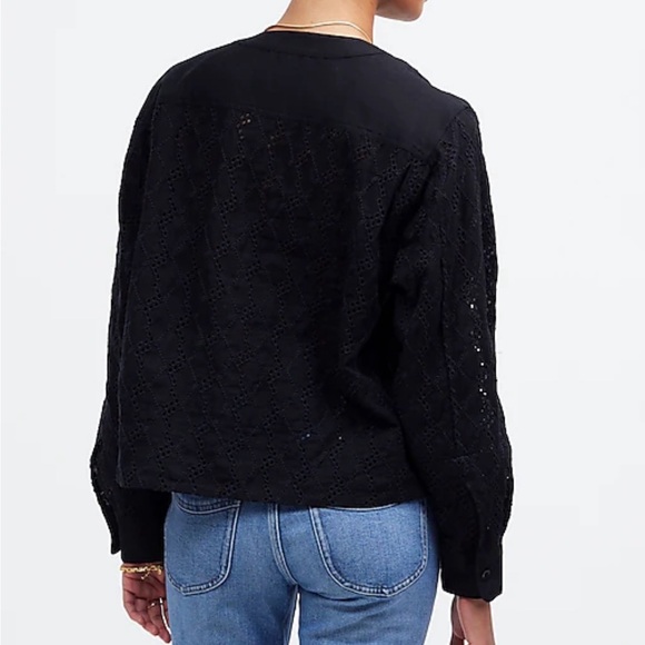 Madewell Long Sleeve Pop Over Top in Eyelet - Picture 3 of 11
